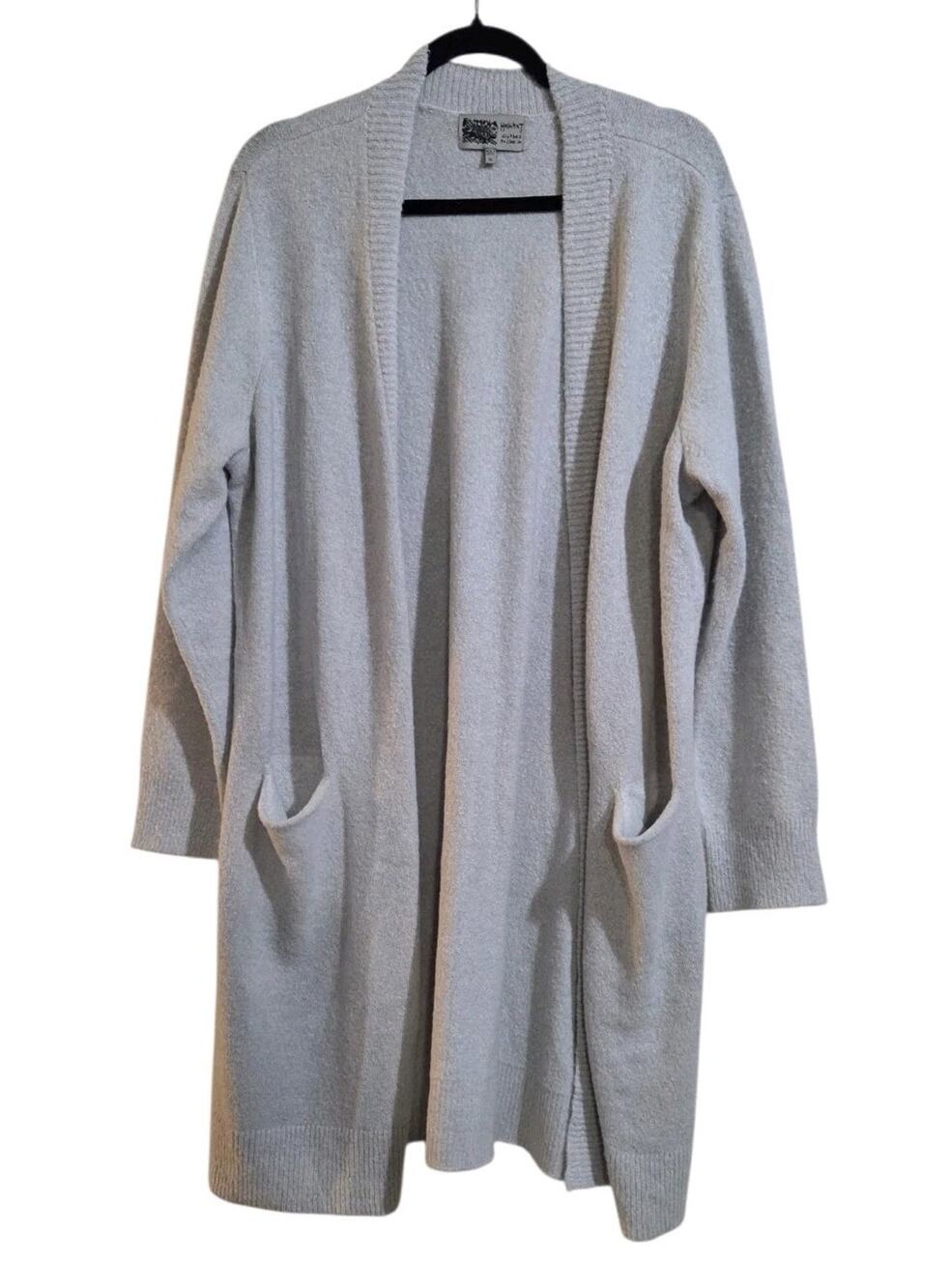 Habitat Clothes To Live In Open Cardigan Grey Pockets Longline Womens Sz XL Cozy
